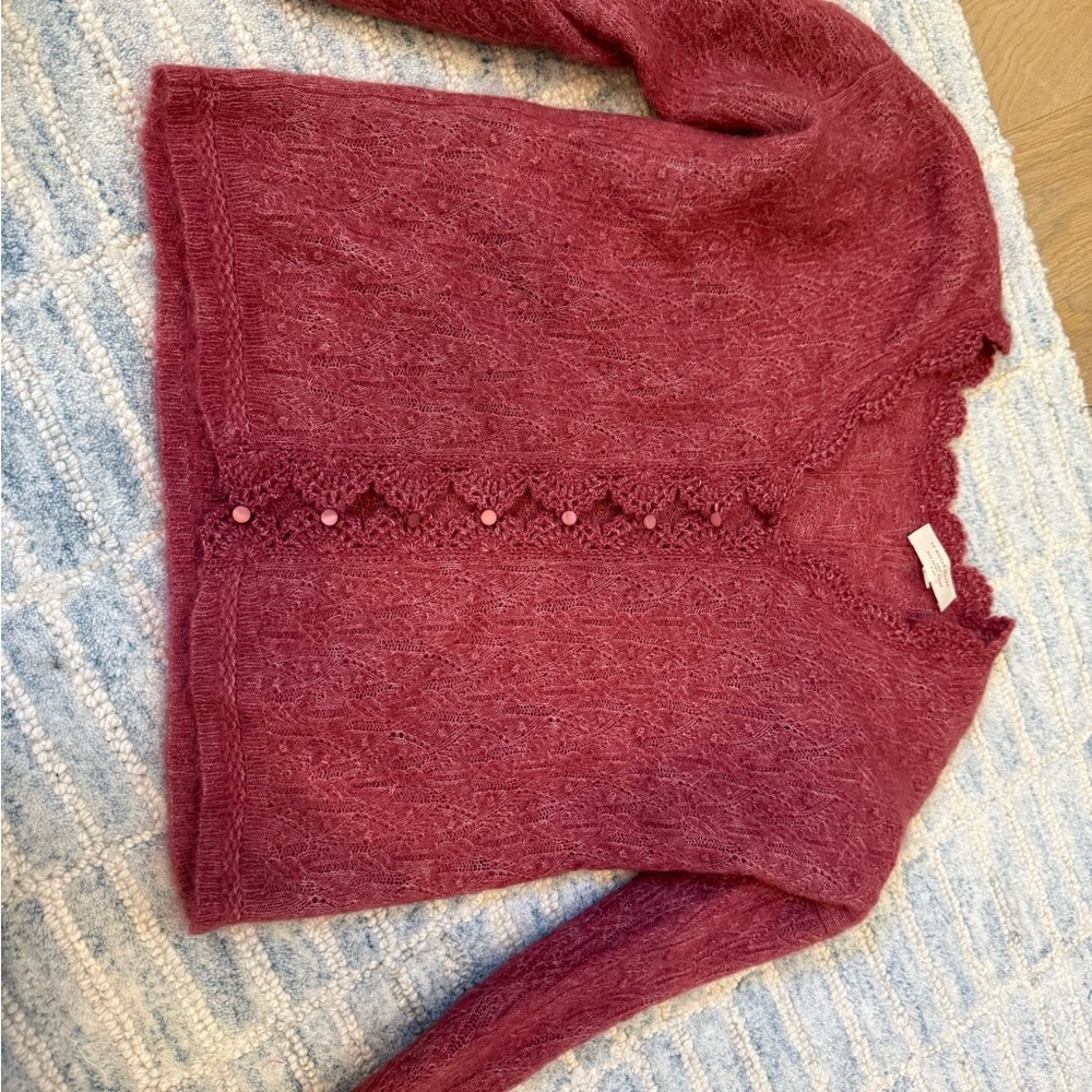 Sezane Dusty Rose Lace-Trim Mohair Cardigan - Picture 3 of 3